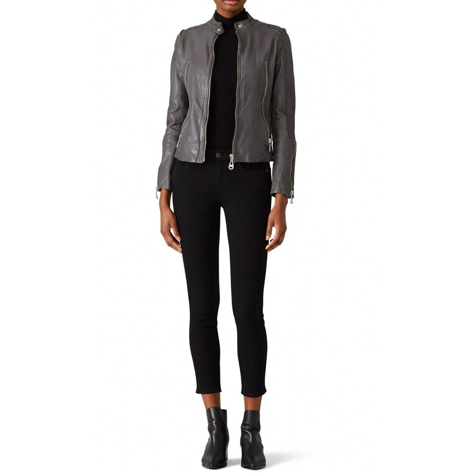 Other Doma Jacket Lamb Leather Gray Moto Biker Womens Large Size L / US 10 / IT 46 - 1 Thumbnail