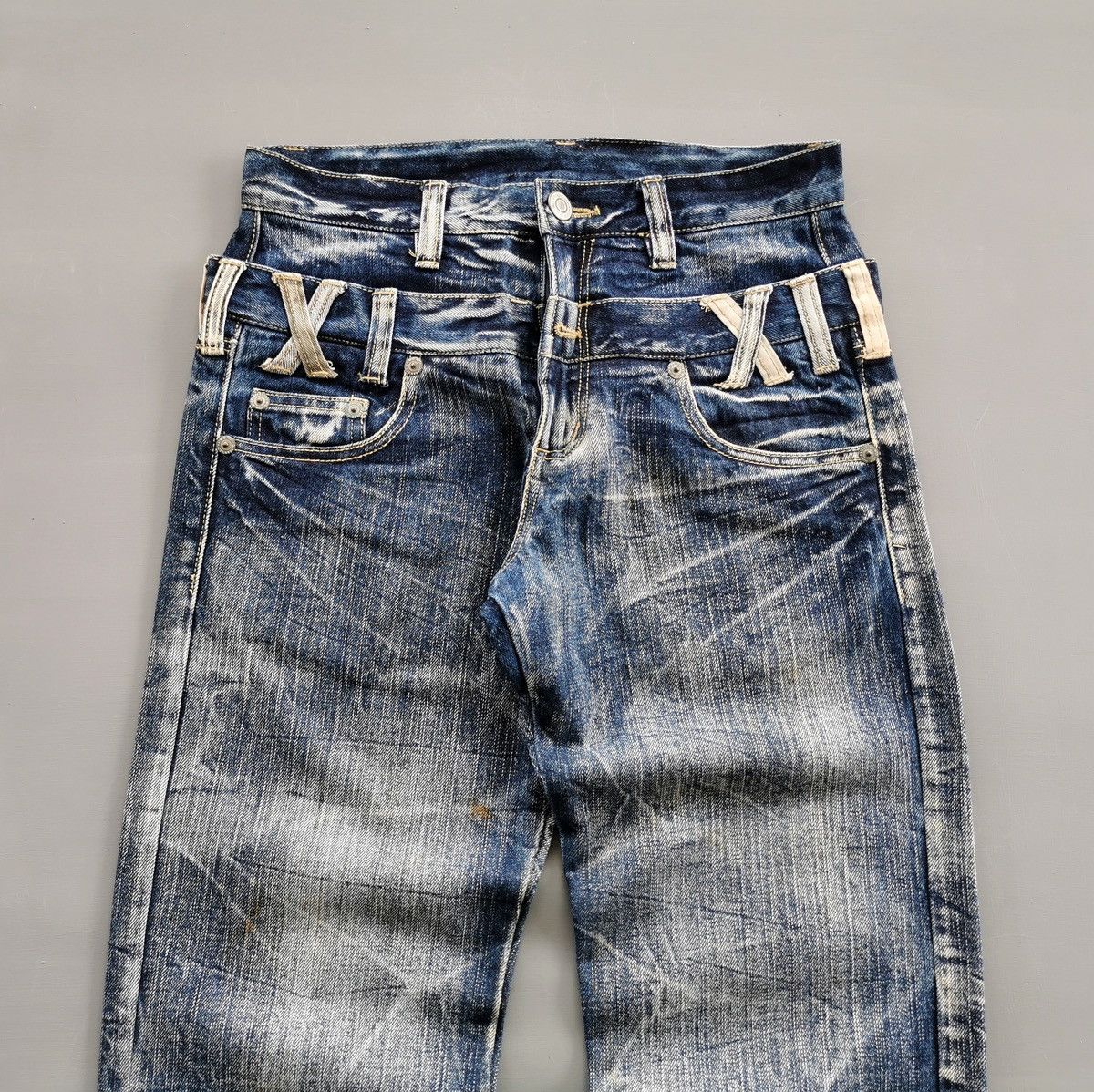 Japanese Brand Whiskers Unbrand Double Waist Faded Designs Jeans Size US 30 / EU 46 - 4 Thumbnail