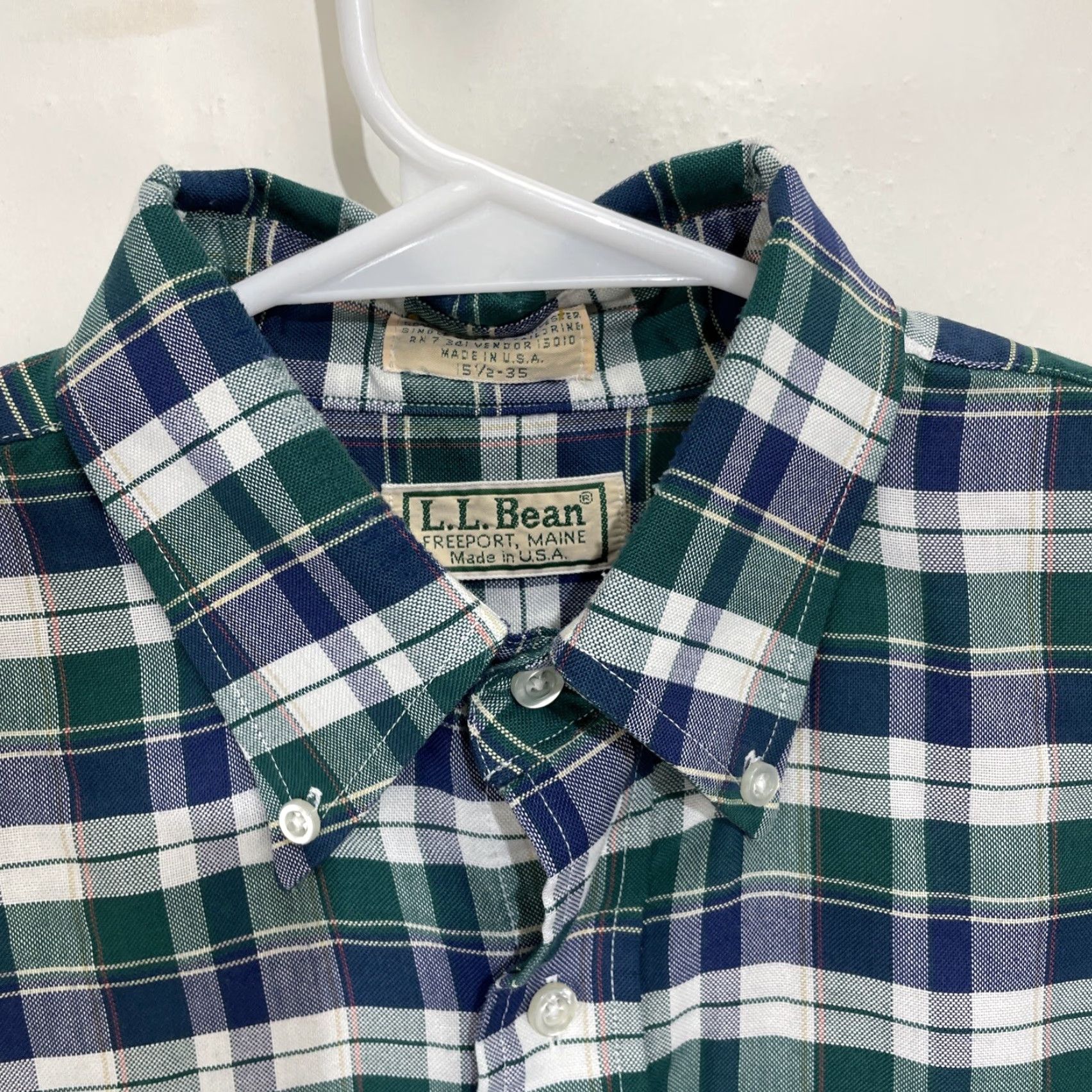 Vintage VINTAGE LL Bean 15 1/2 35 Green Blue Plaid Single Needle Tailored Shirt USA Size US L / EU 52-54 / 3 - 3 Thumbnail