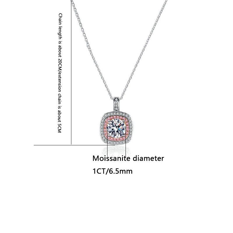 Jewelry × Sterling Silver S925 Silver Square Pendant Necklace Moissanite Light Luxury Size ONE SIZE - 6 Thumbnail