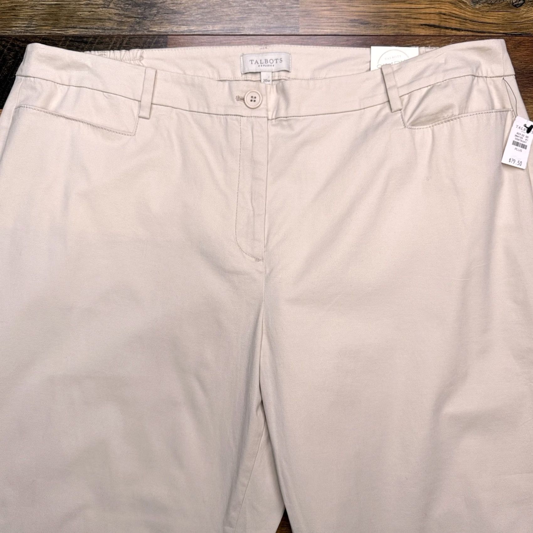 Talbots Talbots Cropped Pants Womens 20W Beige High Rise Stretch Twill Cotton Spandex Zip Button Tapered Regular Inseam 26.5 in Logo Size 42" / US 20 - 2 Thumbnail