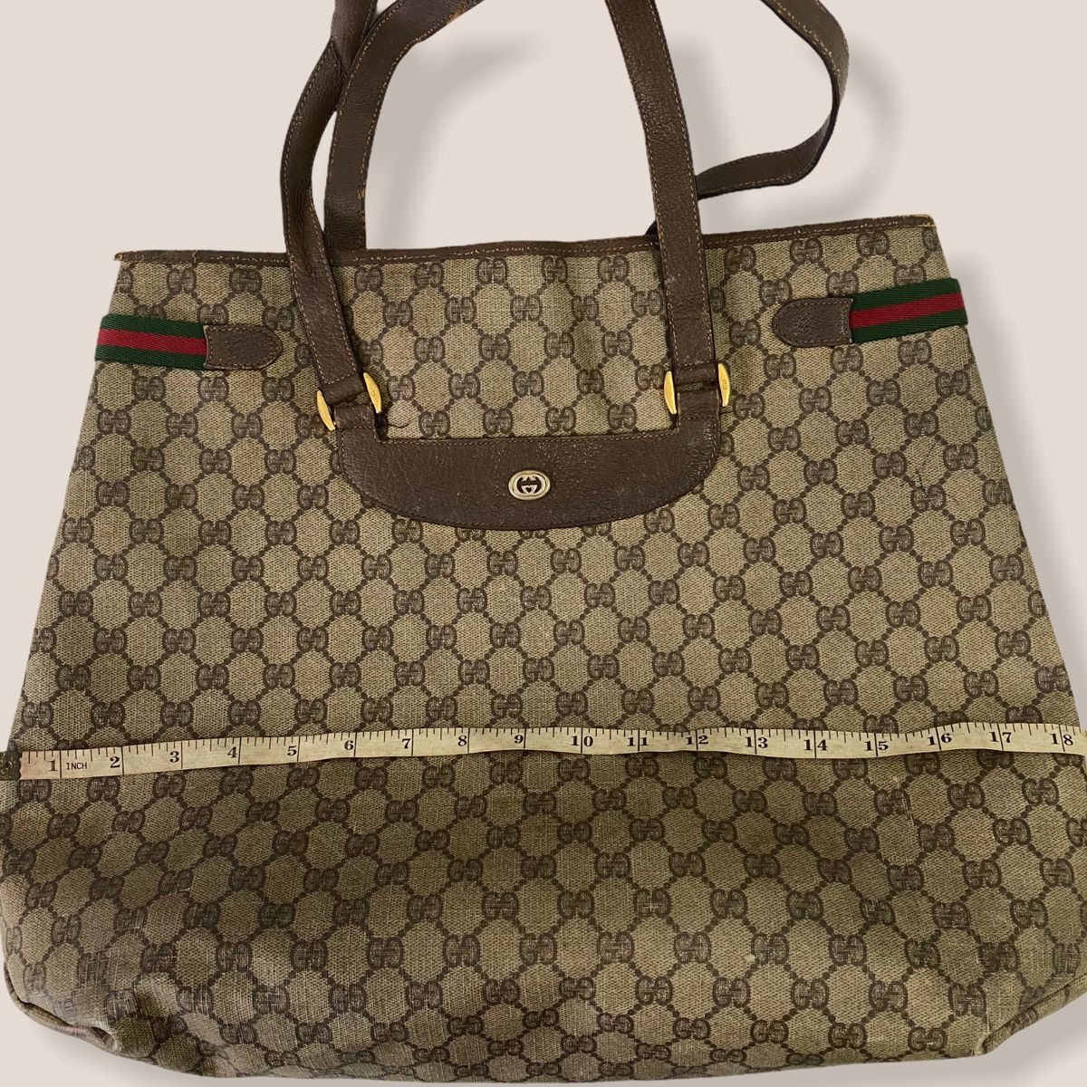 Gucci ‼️YES‼️ AUTHENTIC GUCCI WEB SHERRY LINE SHOPPING TOTE BAG Size ONE SIZE - 13 Thumbnail