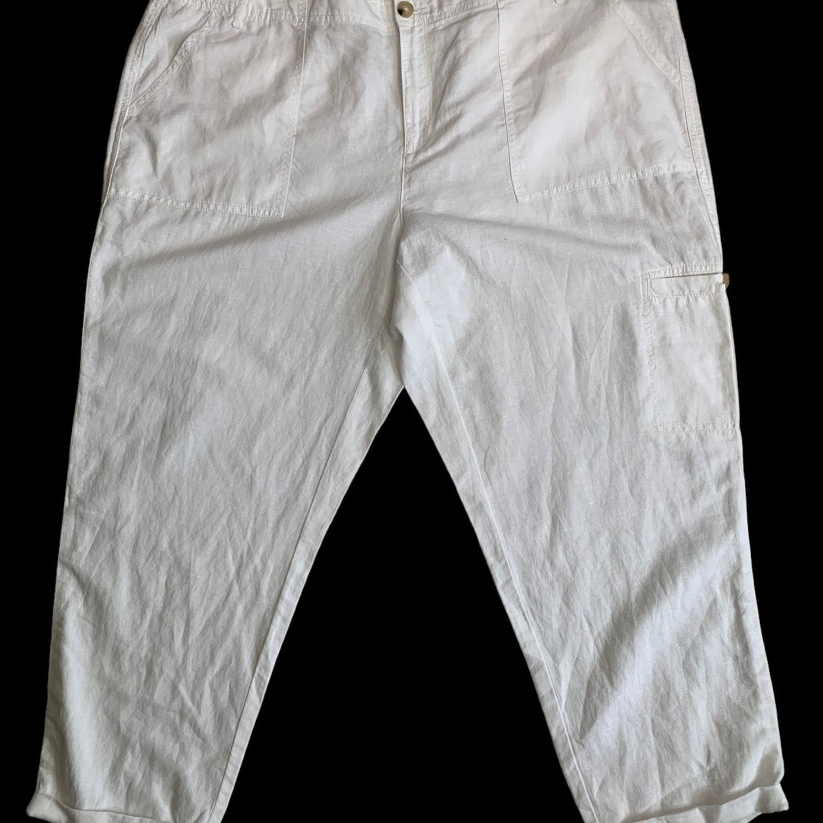 Liz Claiborne Liz Claiborne Pants White Linen Blend Hi-Rise Women Size 18 Size 40" / US 18 - 1 Thumbnail