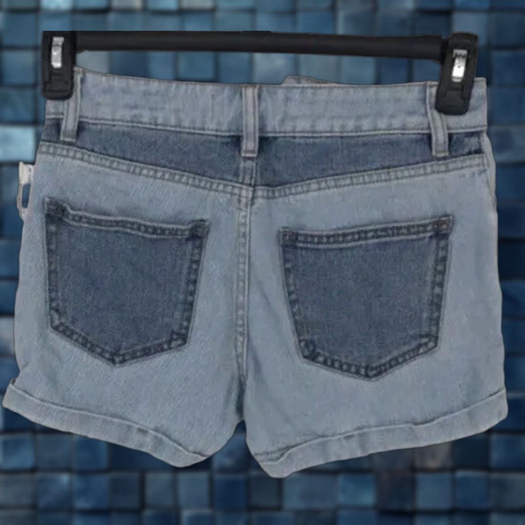 Pacsun NEW PacSun Three-Tone Patch Blue & White Cotton Denim Jean Shorts Size 0 Womens Juniors Cut-Off Shorts Color Blue Mens? Ladies? Size 25" / US 0 / IT 36 - 1 Thumbnail