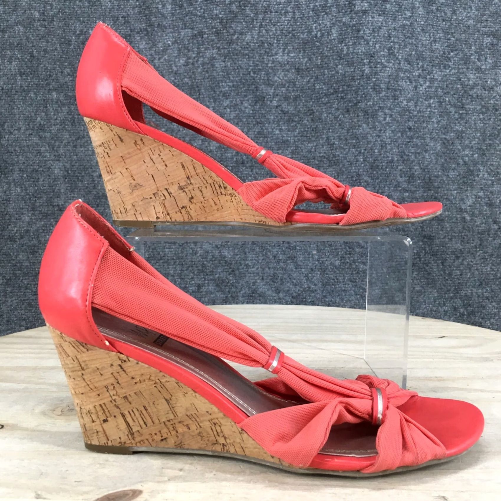 Vintage Impo Stretch Heels Womens 9 M Veroad Pump Pink Slip On Wedge Open Toe Casual Size US 9 / IT 39 - 2 Thumbnail