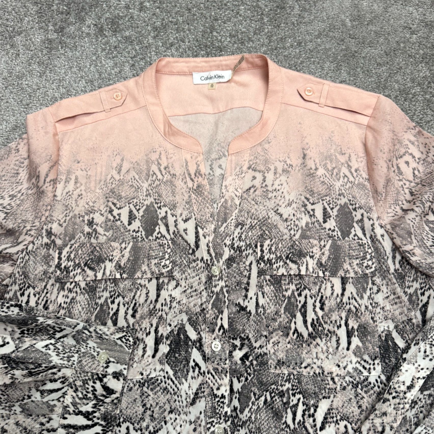 Calvin Klein Calvin Klein Snake Print Button Down Tunic Blouse Womens XL Pink Sheer Top NWOT Size XL / US 12-14 / IT 48-50 - 3 Thumbnail