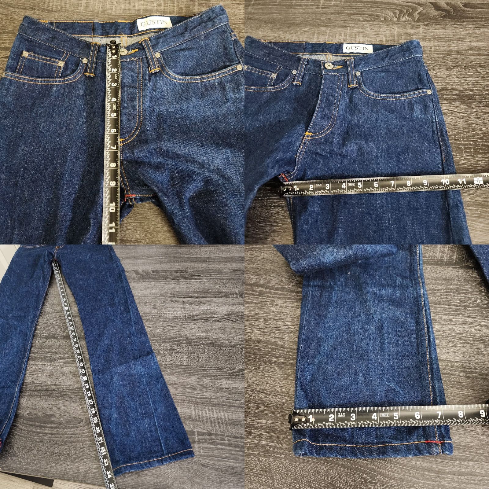 Gustin Gustin Selvedge Jeans Mens 30x34 Blue Slim Straight Denim Button Fly Jeans Mens Slim Straight 30 34 Blue Mens Size US 30 / EU 46 - 9 Thumbnail