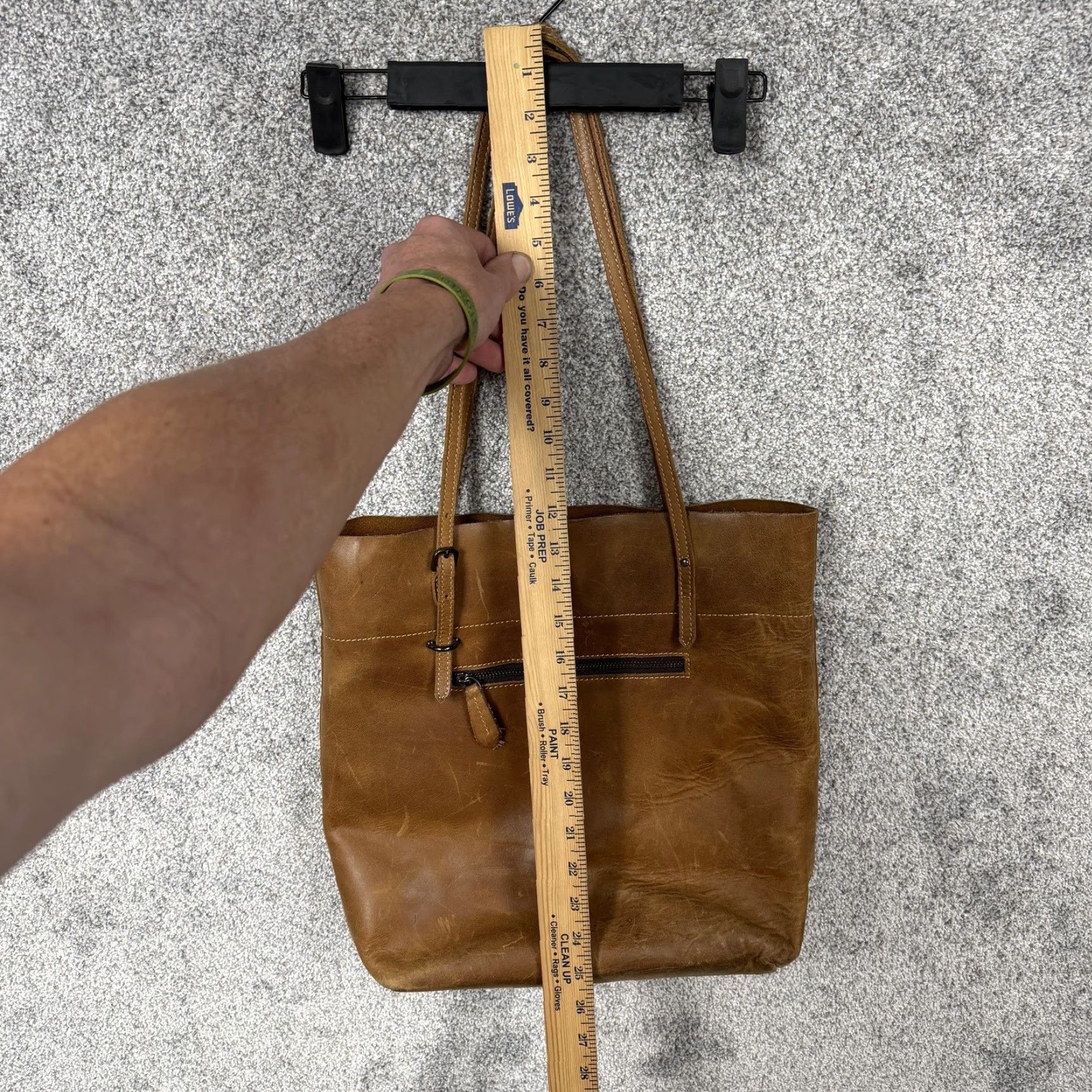 Vintage S-ZONE Distressed Leather Tote Bag Large Brown Zip Shoulder Bag Womens Size ONE SIZE - 3 Thumbnail