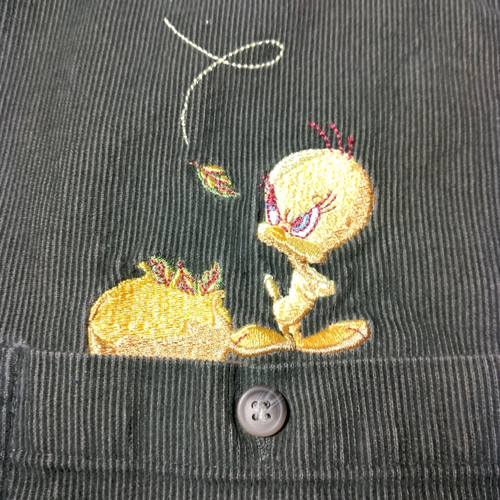 Vintage VINTAGE Looney Tunes Tweety Bird Women's Small Corduroy Shirt Long Sleeve Embroidered Button-Up Autumn Fall Green Size S / US 4 / IT 40 - 4 Thumbnail