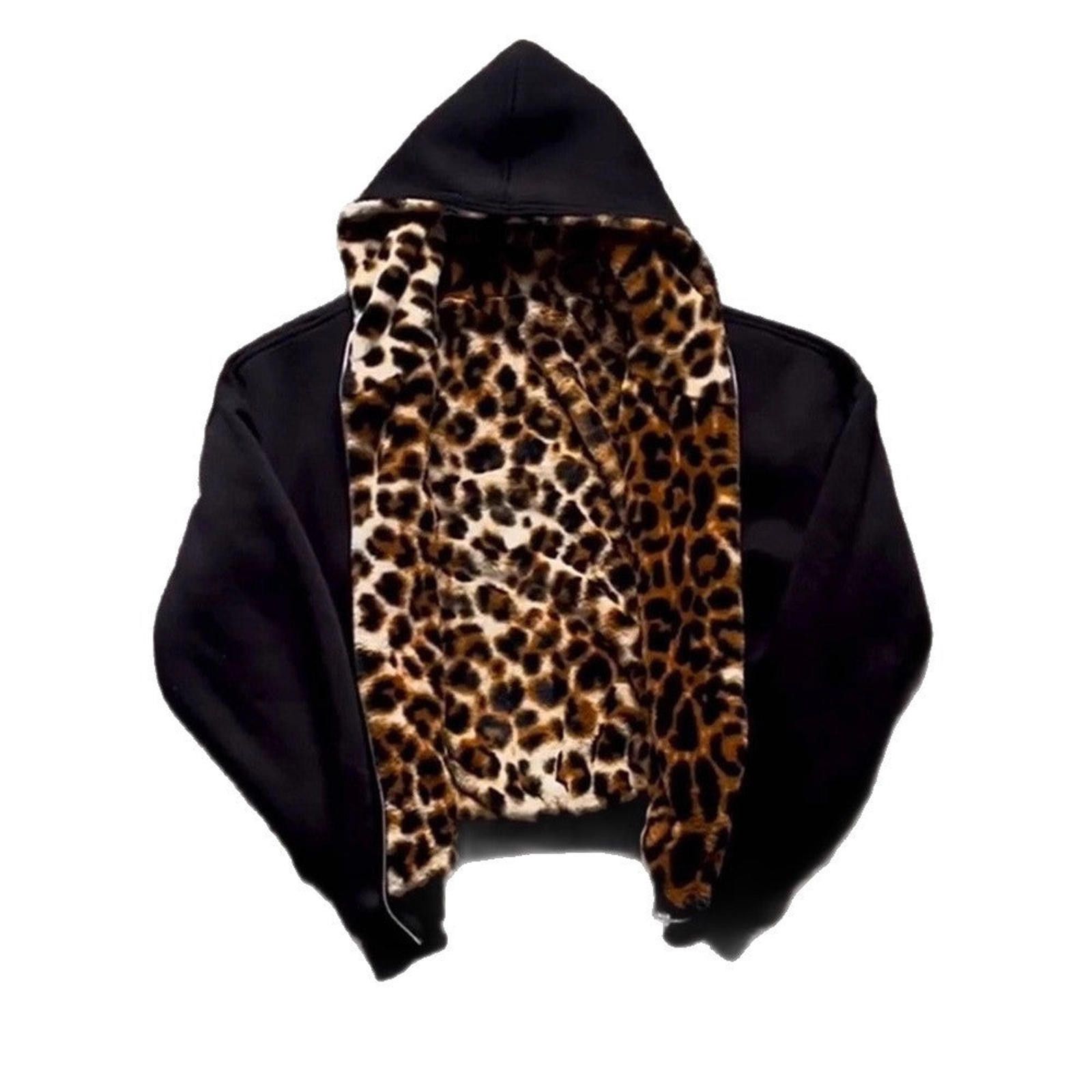 Japanese Brand Black Zip-Up Hoodie with Leopard Print Faux Fur Lining Size US M / EU 48-50 / 2 - 6 Thumbnail