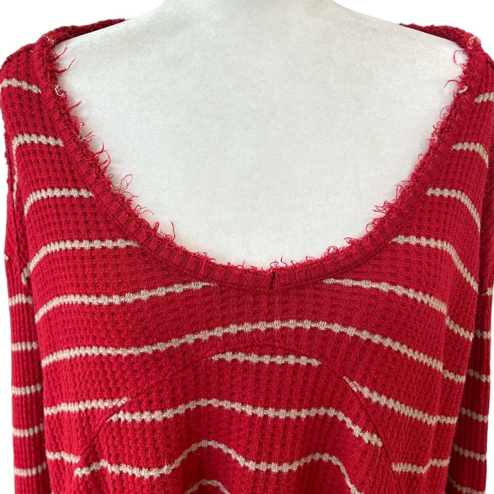 Free People Free People Top Womens Small Red Tan Stripe Grunge Boho Size S / US 4 / IT 40 - 4 Thumbnail