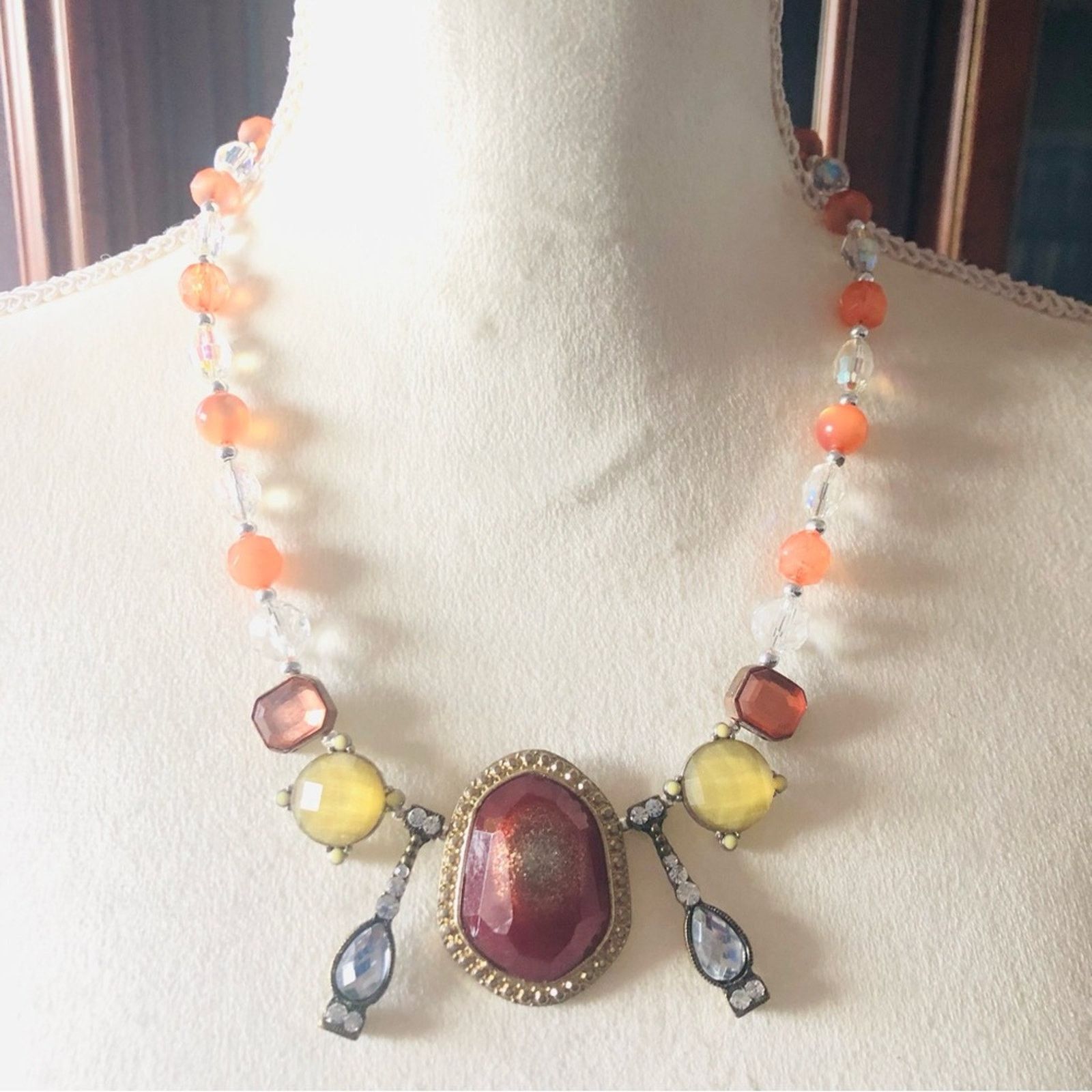 Handmade Handcrafted Hawaiian sunset crystal bead stone necklace Size ONE SIZE - 2 Thumbnail