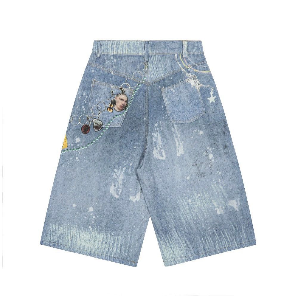 Jean American style digital printed chain men's denim shorts Size US 32 / EU 48 - 2 Thumbnail