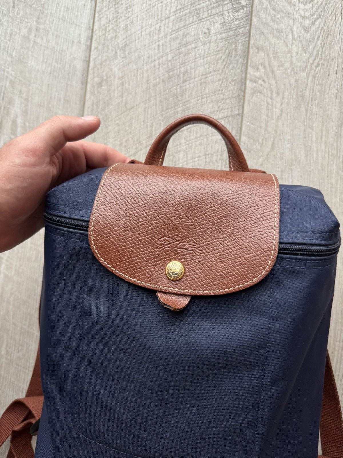 Longchamp Longchamp Le Pliage Navy Brown Blue Nylon Backpack USED Size ONE SIZE - 3 Thumbnail