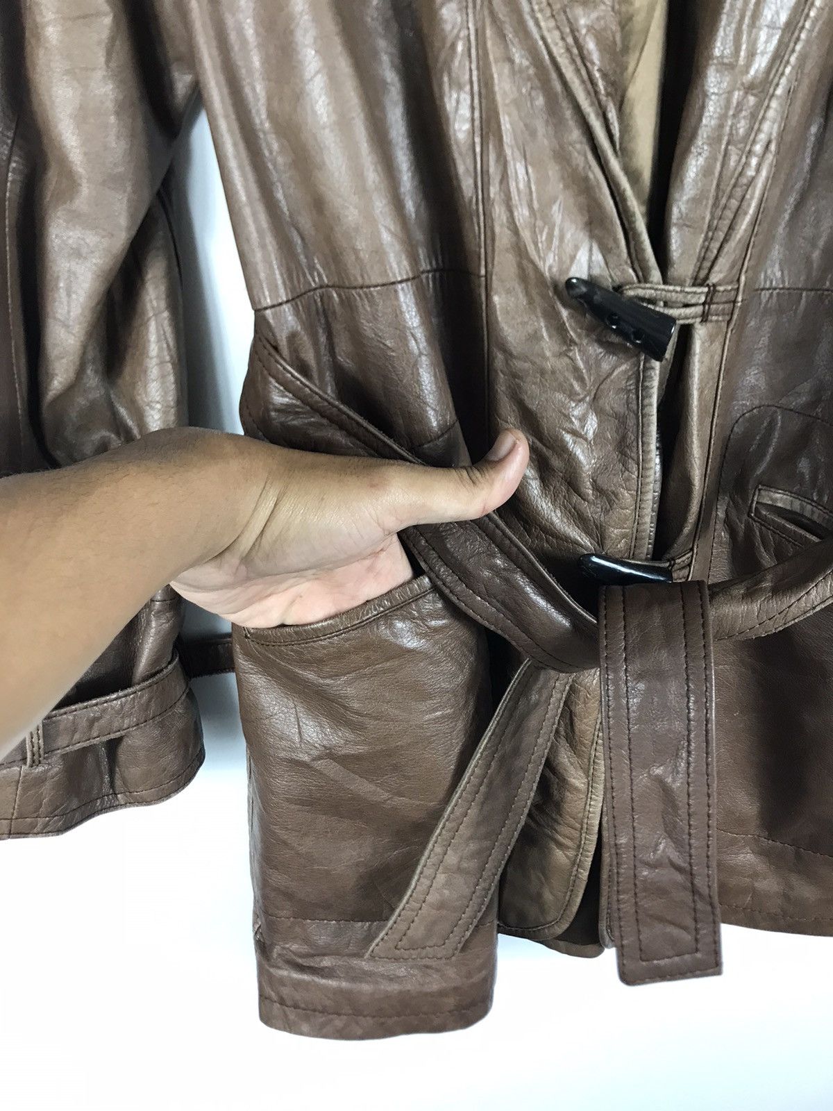 Genuine Leather ⚡️Vintage Duffle Leather Trench Coat Jacket Size M / US 6-8 / IT 42-44 - 6 Thumbnail