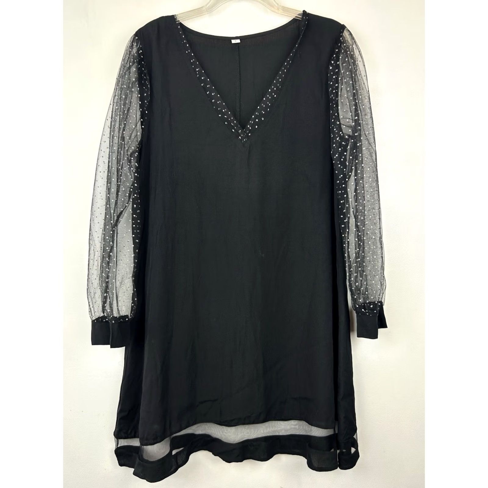 Vintage Womens L Black Tunic Dress Mini Sheer Sleeve Goth Witchcore Event Lightweight Size L / US 10 / IT 46 - 2 Thumbnail