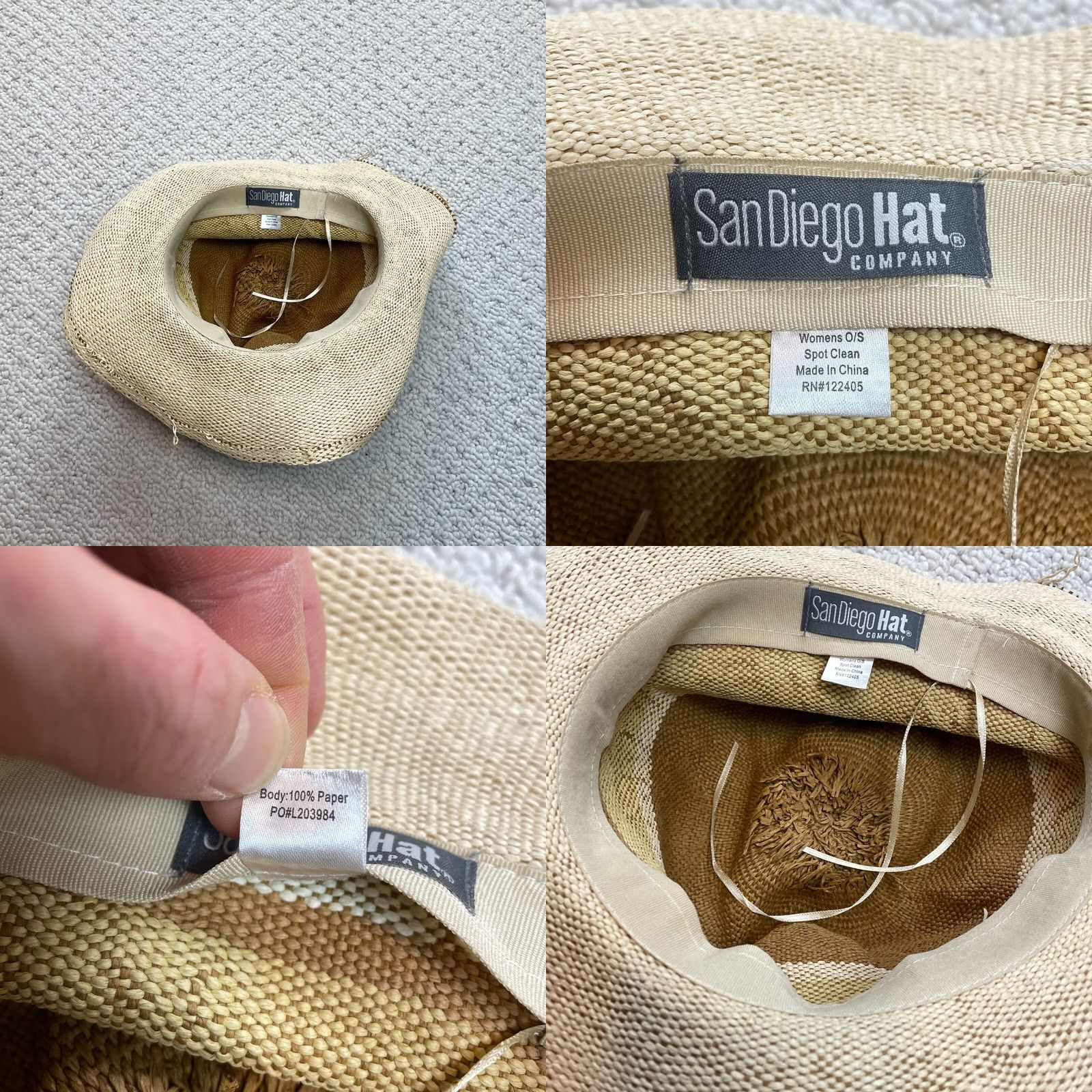 Vintage San Diego Hat Co. Sun Hat Womens One Size Yellow Paper Panama Curved Brim Straw Lightweight Wide Brim Size ONE SIZE - 8 Thumbnail