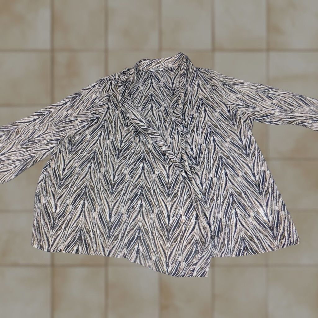 JM Collection JM Collection Blouse Kimono Geometric Beige Open Crew Neck Plus 3X Womens Casual Knit Polyester Vintage No Size XXL / US 16-18 / IT 52-54 - 1 Thumbnail