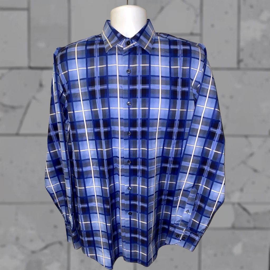 BUGATCHI Bugatchi Uomo Shirt Long Sleeve Blue Plaid L Mens Button-Up Collar-Down Button-Up Regular Cotton Size US L / EU 52-54 / 3 - 1 Thumbnail