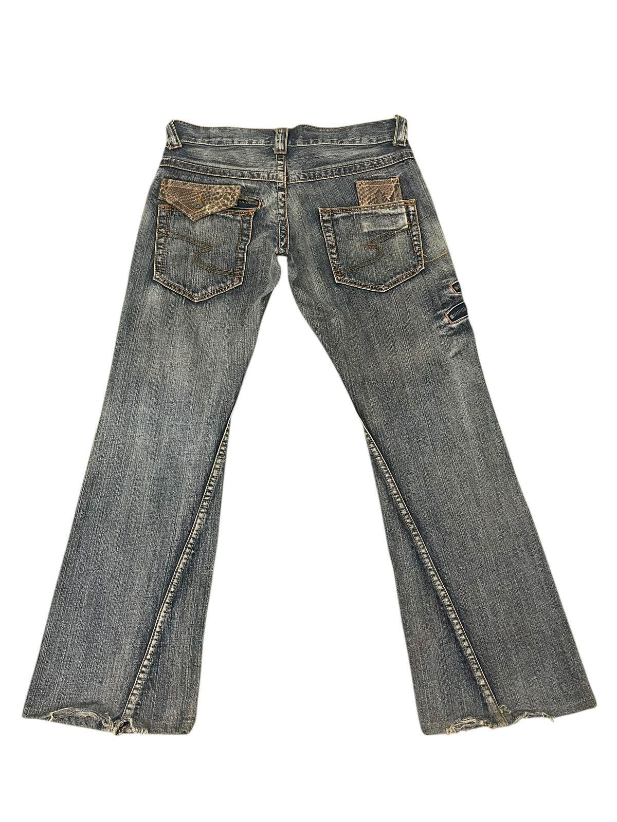 Japanese Brand Flare Jeans Semantic Design Distress Python Low Rise 2🟦 Size US 33 - 13 Thumbnail