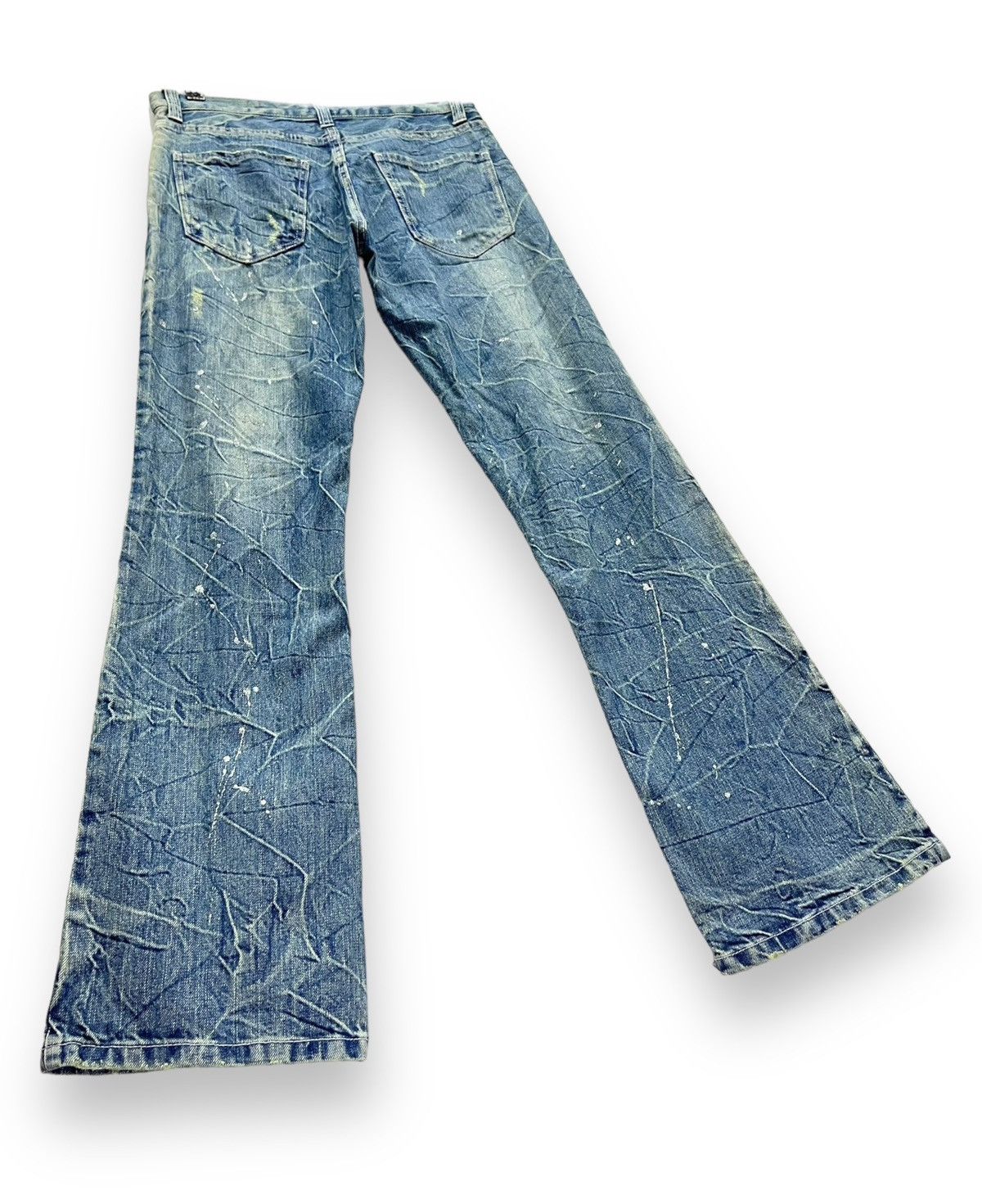 Japanese Brand NYLAUS Punk Whiskered Distressed Glitter Splash FLARE Denim Size US 30 / EU 46 - 6 Thumbnail