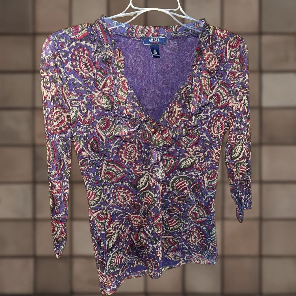 Chaps Chaps Blouse V-Neck Womens Medium Purple Multicolor Paisley Stretch Shirt Size M / US 6-8 / IT 42-44 - 1 Thumbnail