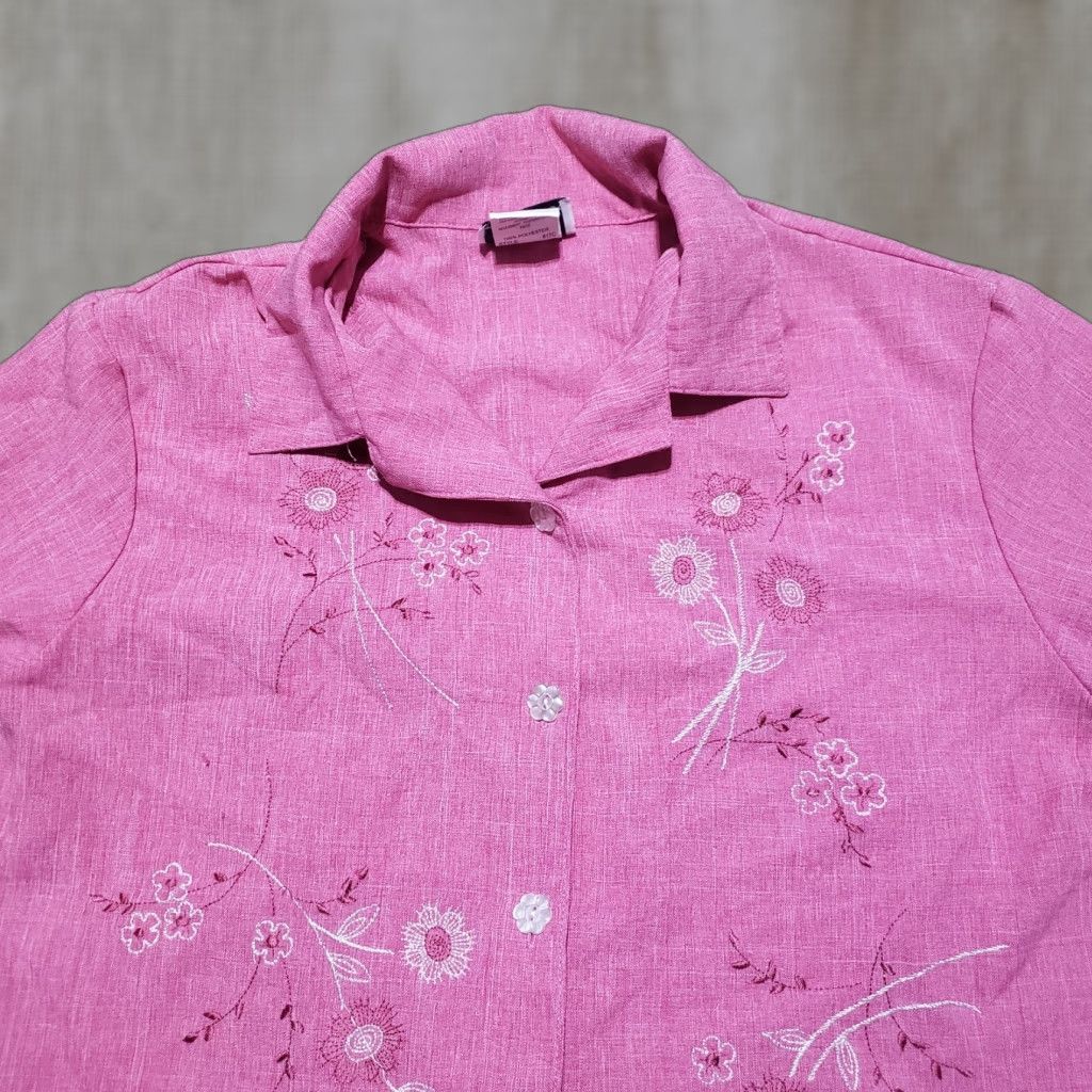 Pinko Nikki Shirt Women's Adult Size 14 Pink Floral Button-Up Dressy Formal Collared Short Sleeve Modern Flower 14 Womens Size XL / US 12-14 / IT 48-50 - 1 Thumbnail