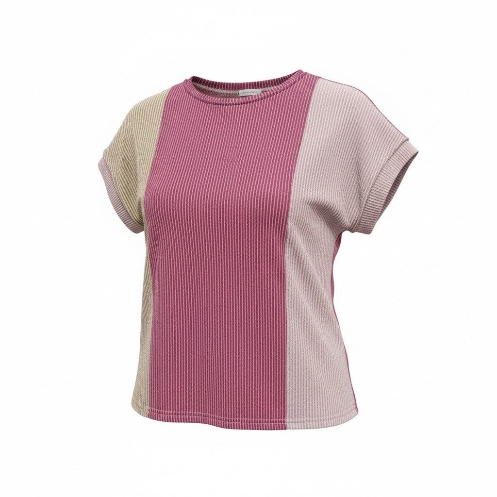 Shein SHEIN Women’s Size 8 Colorblock Ribbed Top Pink Short Sleeve Size L / US 10 / IT 46 - 1 Thumbnail