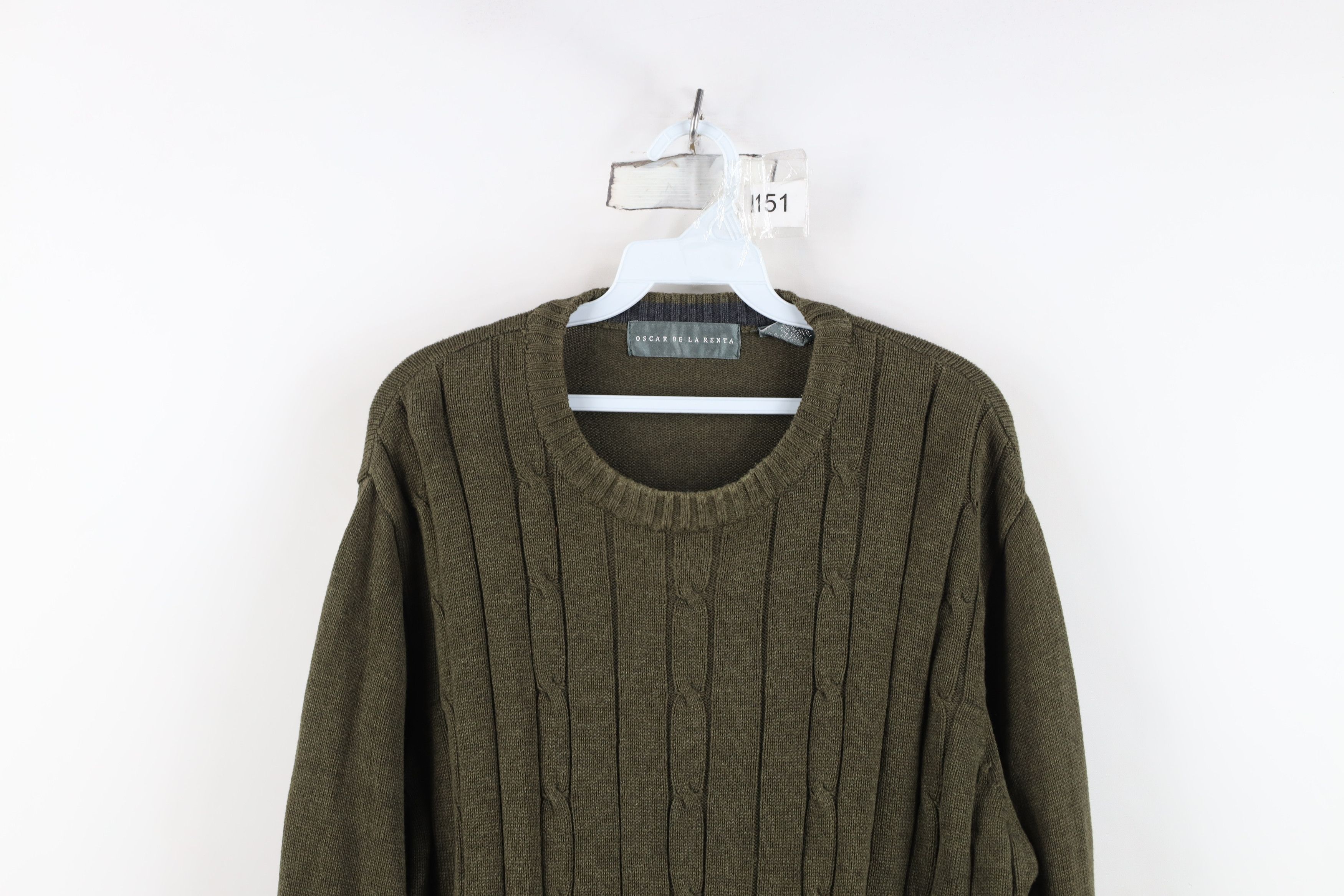 Vintage Vintage 90s Streetwear Blank Chunky Cable Knit Sweater Green Size US L / EU 52-54 / 3 - 2 Thumbnail