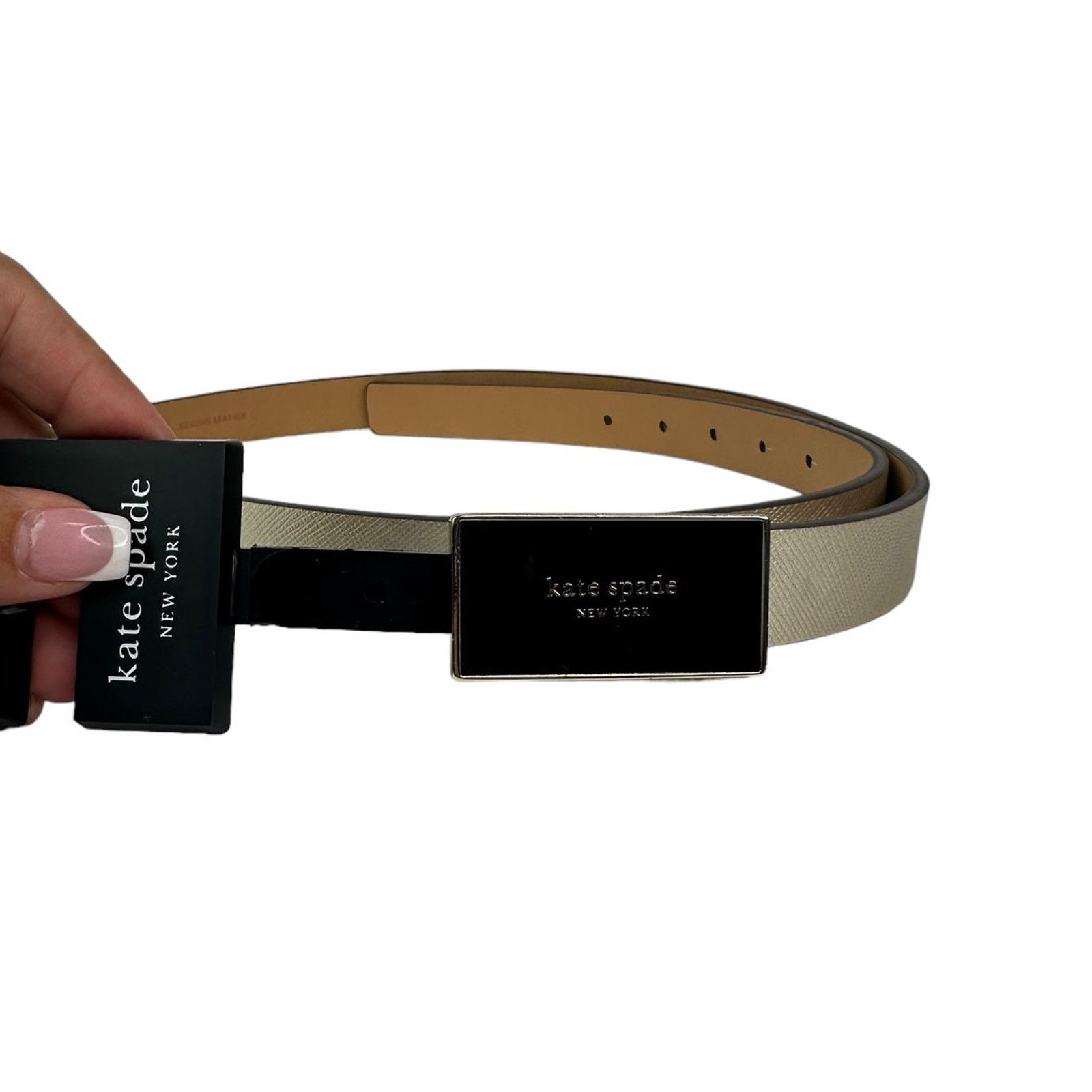 Kate Spade Kate Spade logo plaque belt X-Large, ( GOLD/BLACK/PALE Size ONE SIZE - 3 Thumbnail