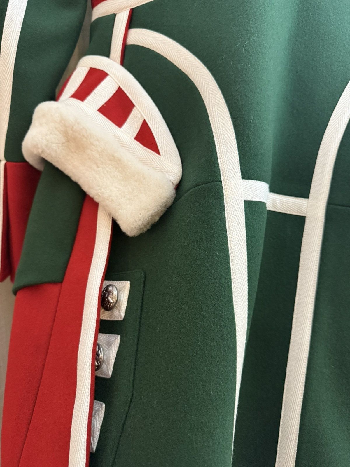 Burberry Burberry Wool Ceremony Coat with Red & Green Sheepskin Trim Size XS / US 0-2 / IT 36-38 - 8 Thumbnail