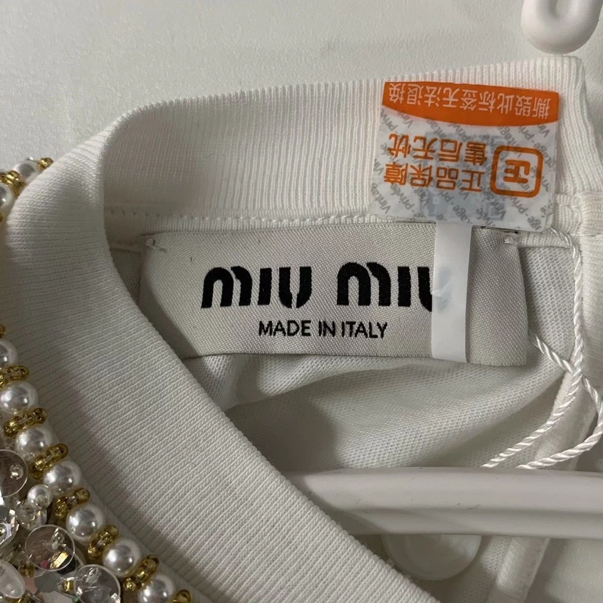 Miu Miu MIU MIU Crystal Short-Sleeve Shirt XS White Size XS / US 0-2 / IT 36-38 - 4 Thumbnail
