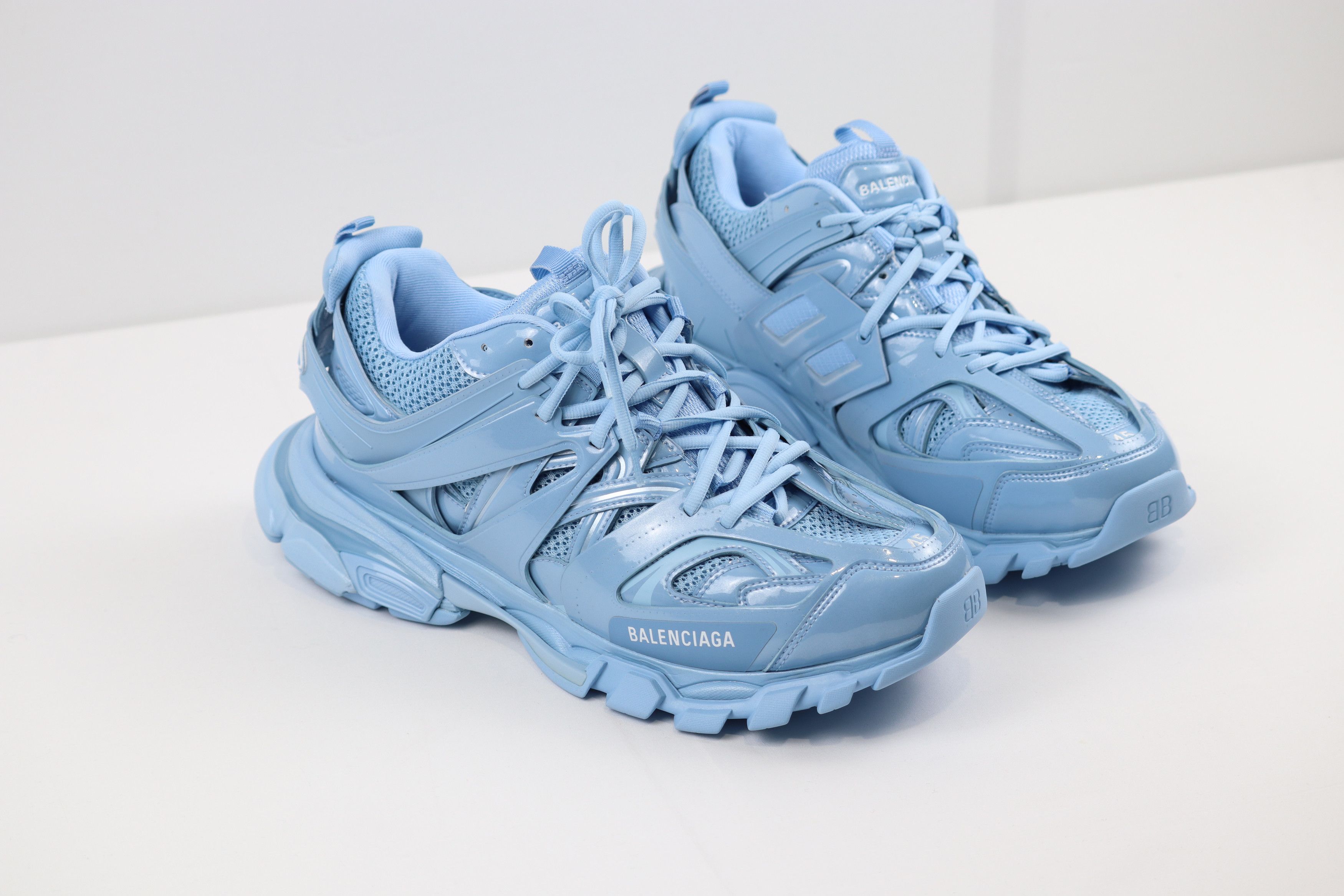 Balenciaga o1rshd10124 Metal Mesh Rubber Track Sneaker in Light Blue Size US 12 / EU 45 - 7 Thumbnail