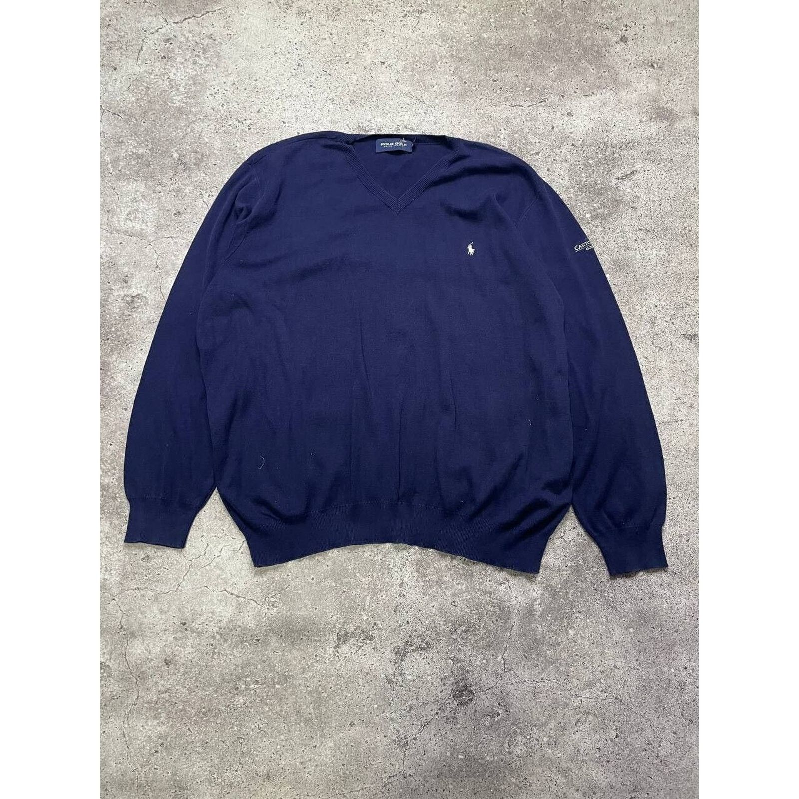 Polo Ralph Lauren × Ralph Lauren × Vintage Vintage Ralph Lauren Polo Golf Navy V-Neck Sweater Pullover Size US XXL / EU 58 / 5 - 1 Thumbnail