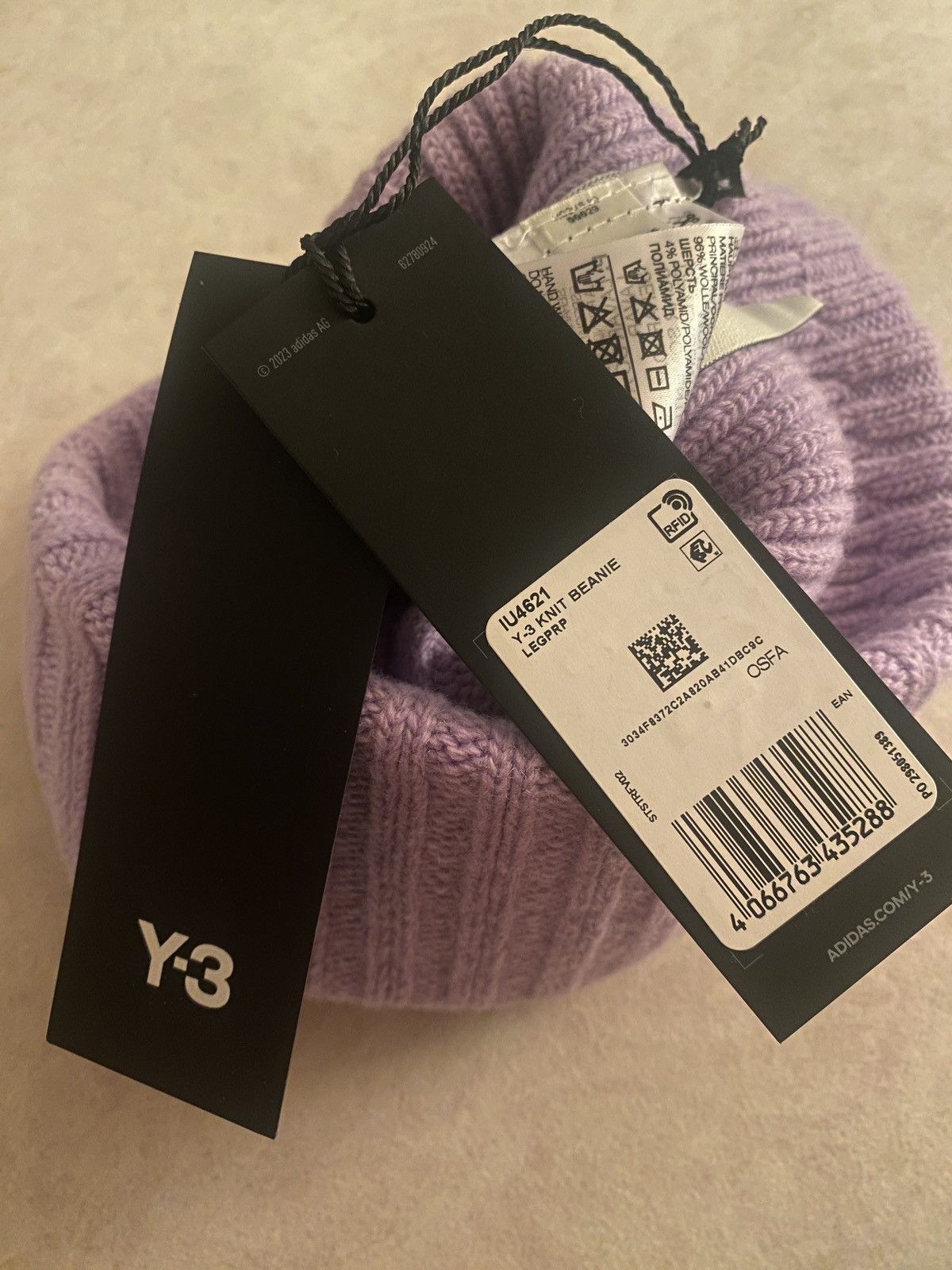 Adidas × Y-3 × Yohji Yamamoto Y-3 BEANIE KNIT LOGO LILAC Size ONE SIZE - 3 Thumbnail