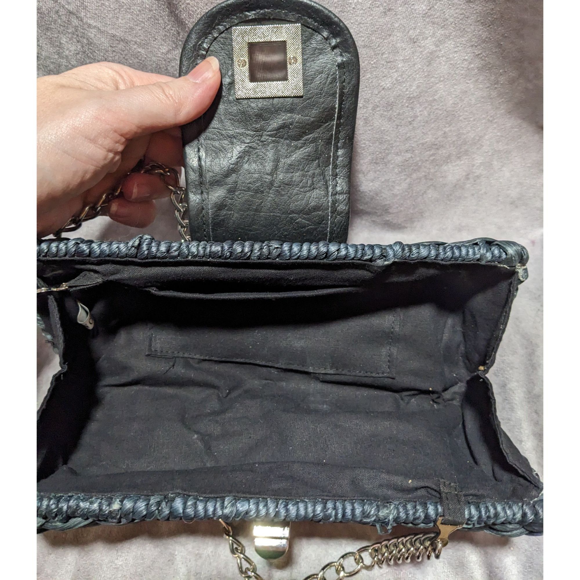 Other Retro Woven Navy Blue Purse With Silver Tone Chain Strap Size ONE SIZE - 10 Thumbnail