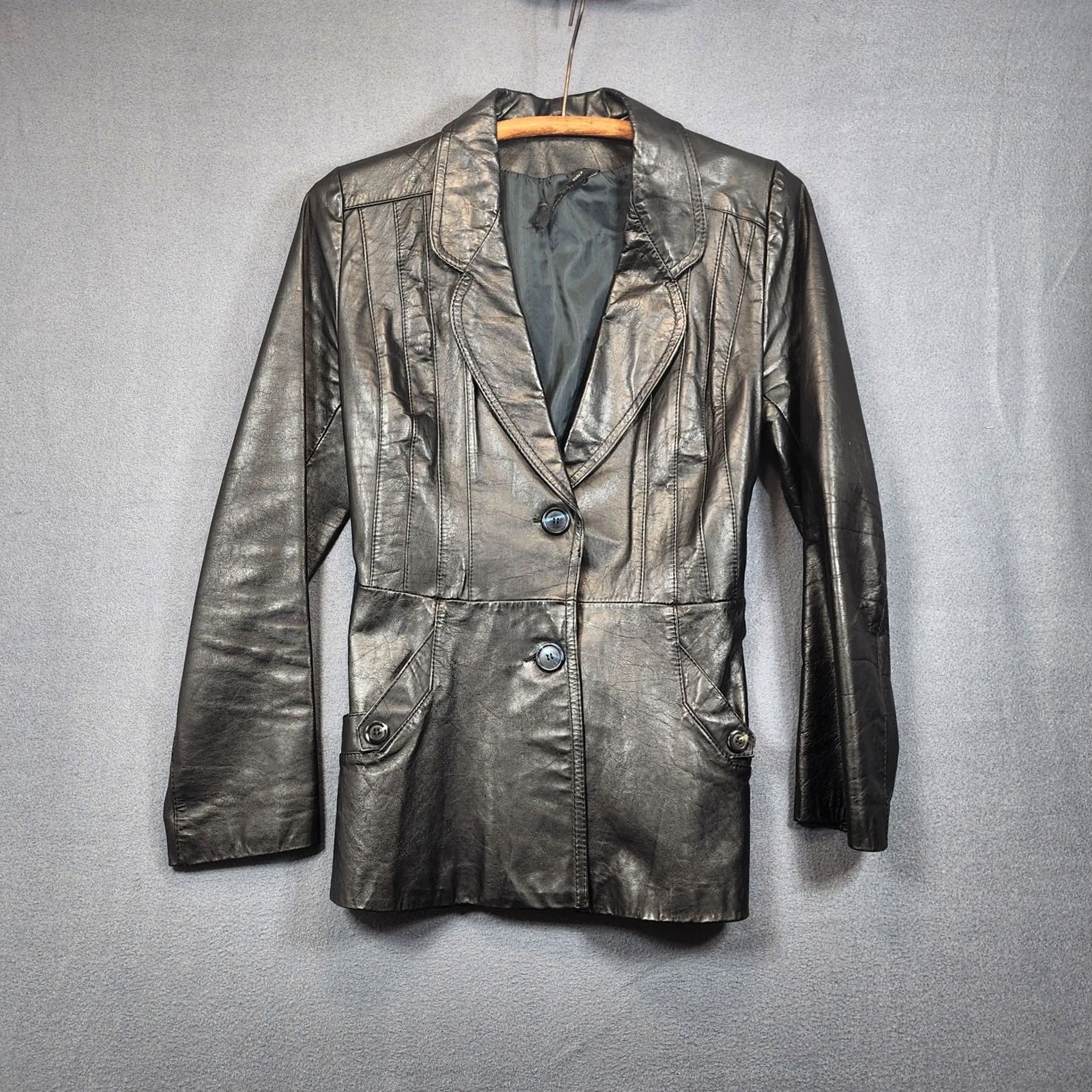 Vintage VINTAGE Opera Leather Jacket Womens 9/10 Black Button Waist Tie Classic Mob Wife Jacket Ladies Mens Womens Size M / US 6-8 / IT 42-44 - 7 Thumbnail