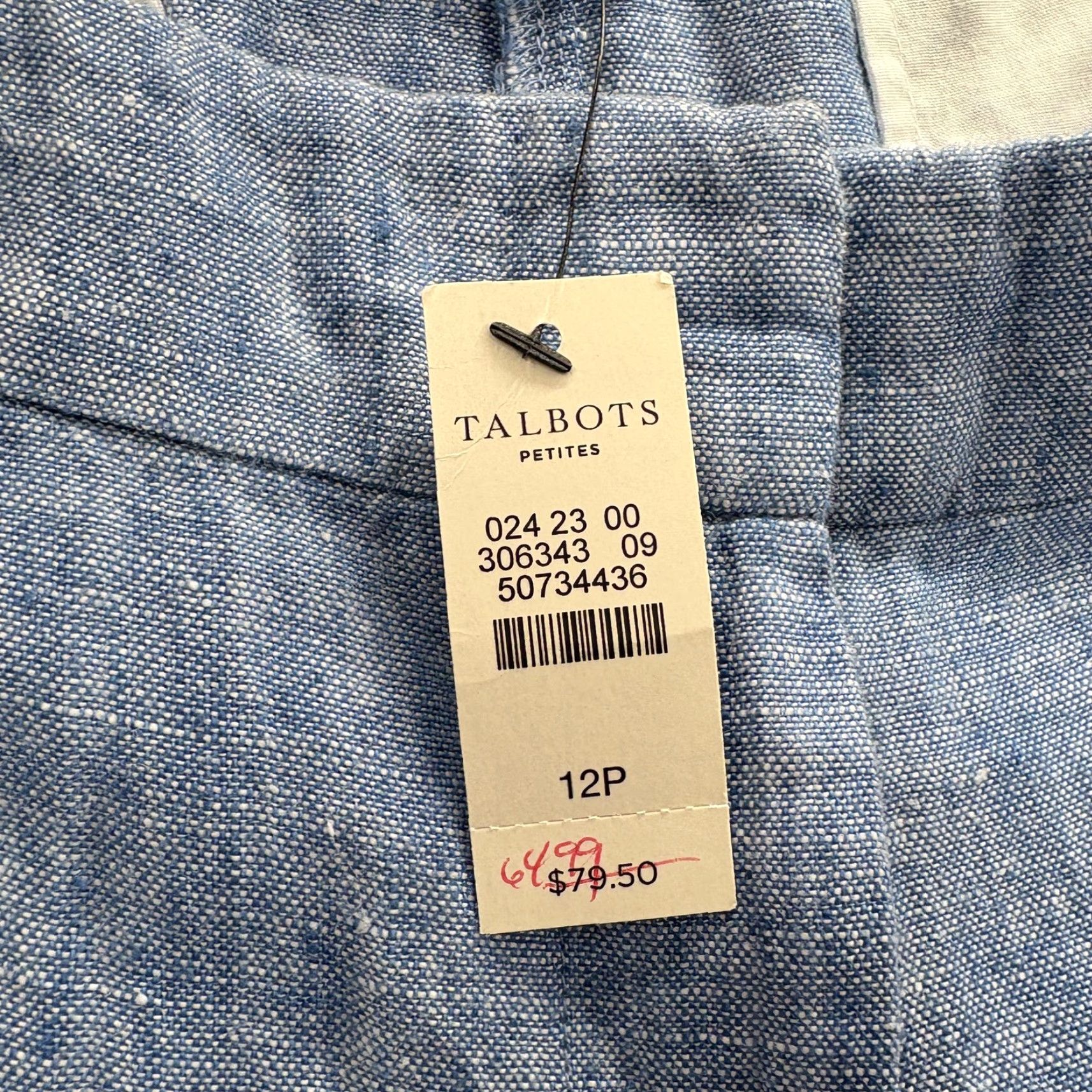 Talbots Talbots Pants Womens 12P Blue 100% Linen Wide Leg Tie Waist Cropped NWT Size 34" / US 12 / IT 48 - 5 Thumbnail
