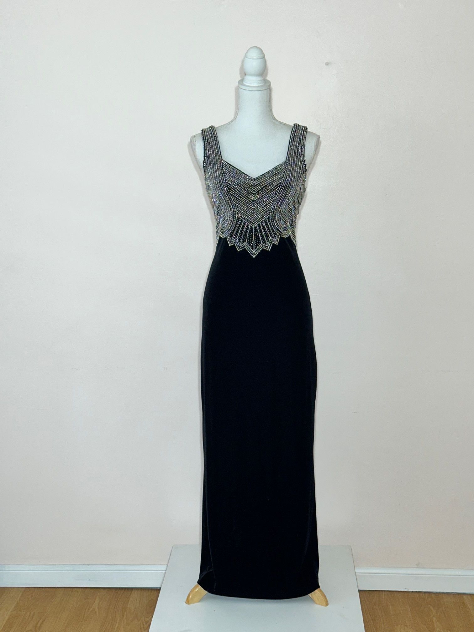Vintage VINTAGE 90s Velvet Maxi Gown Size 10 Bead Glam Art Deco Size L / US 10 / IT 46 - 1 Thumbnail
