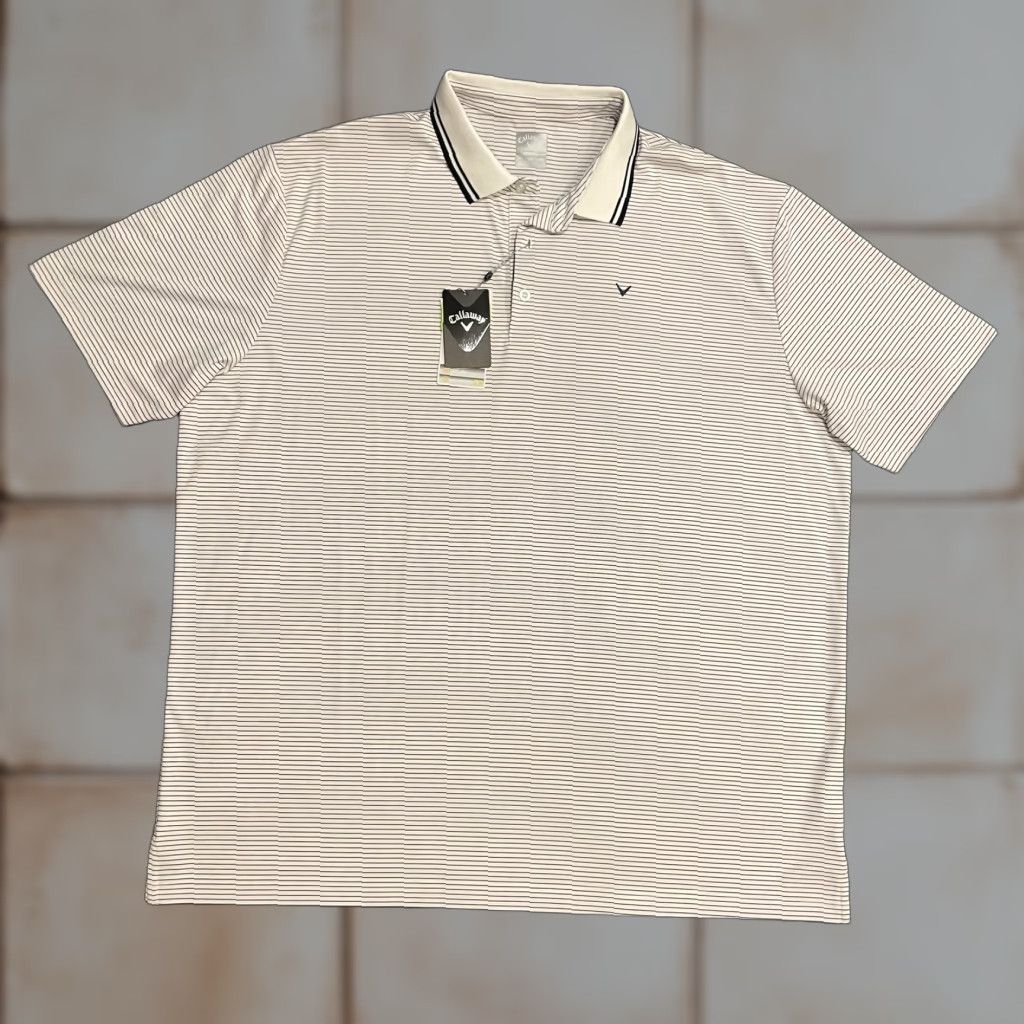 Callaway NWT Callaway Polo Shirt Mens 2XL White Navy Stripe Opti-Dri Opti-Shield Golf Short Sleeve Collared Size US XXL / EU 58 / 5 - 1 Thumbnail
