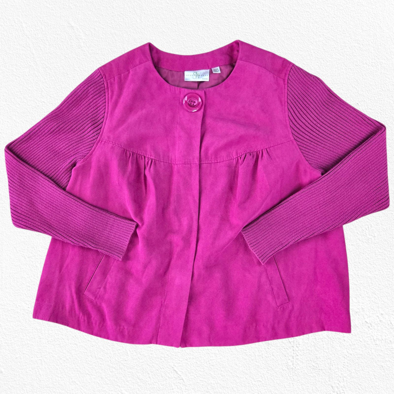 Vintage Y2K Magenta Pink Suede Knit Sleeve Jacket Size 16W Size XXL / US 16-18 / IT 52-54 - 2 Thumbnail