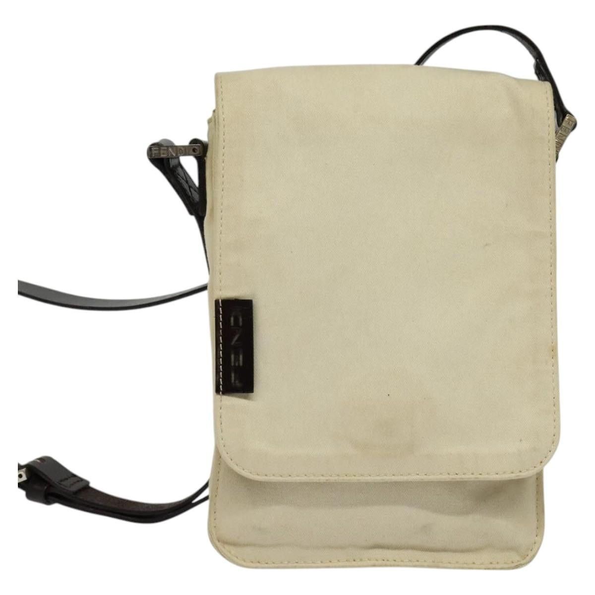 FENDI Shoulder Bag Canvas White Silver