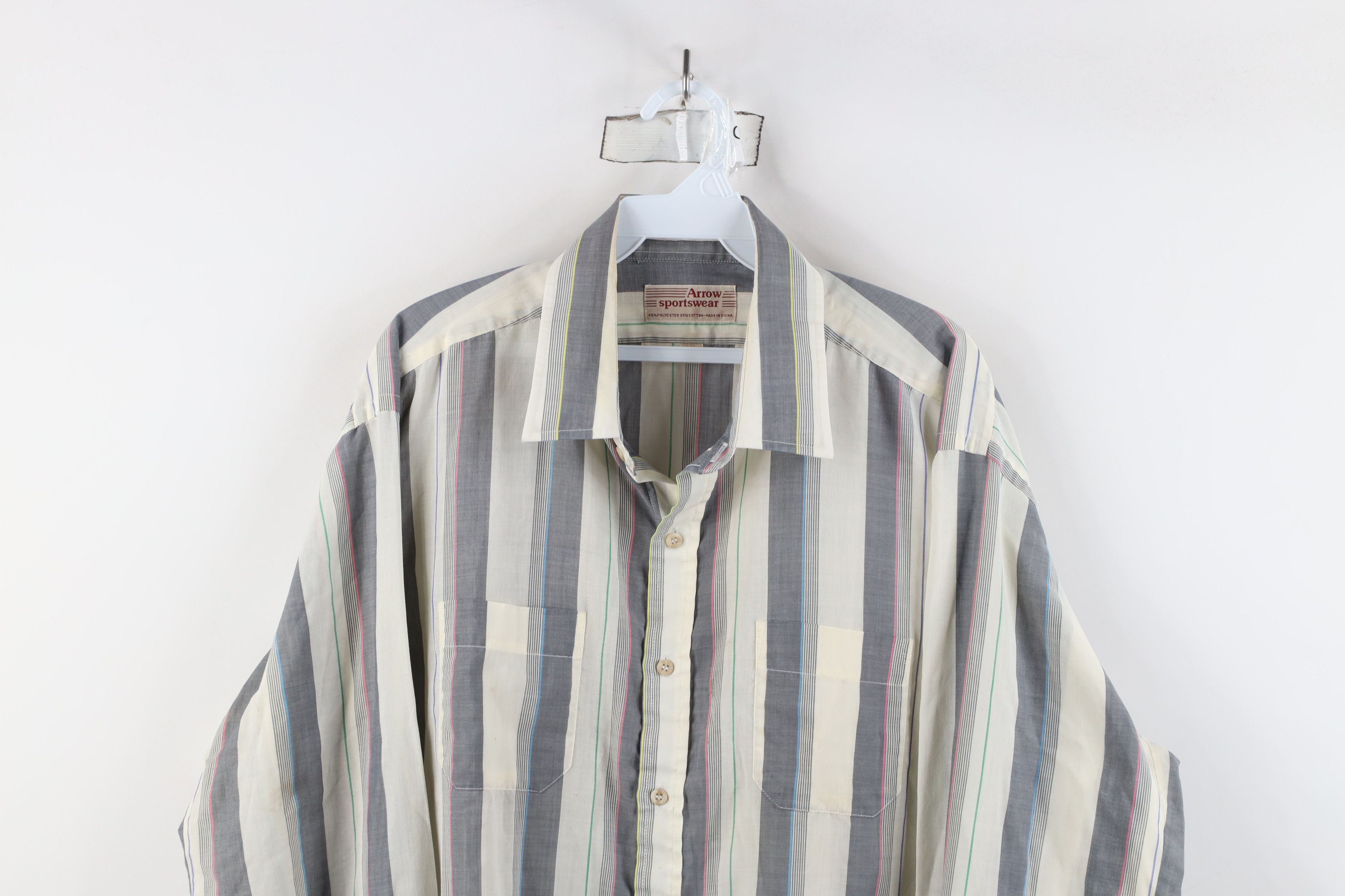 Vintage Vintage 90s Streetwear Sheer Rainbow Striped Button Shirt Size US XL / EU 56 / 4 - 2 Thumbnail