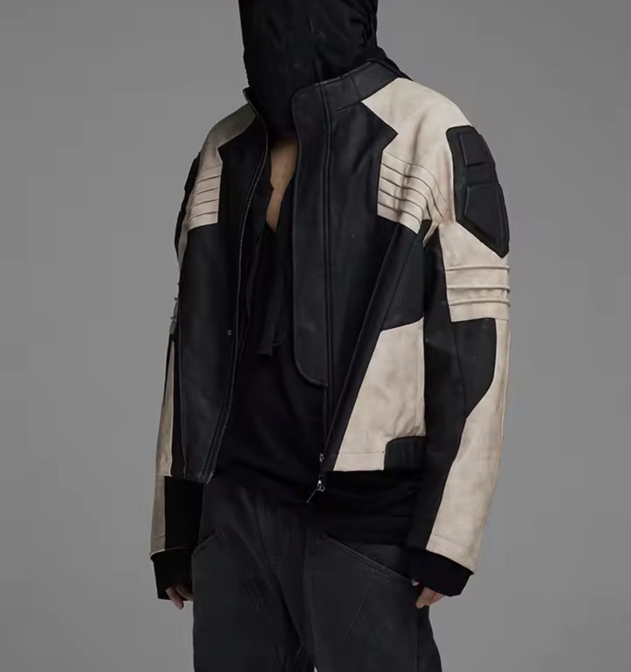 Other Racer Motorcycle PU Leather Patchwork Black White Jacket Size US L / EU 52-54 / 3 - 2 Thumbnail