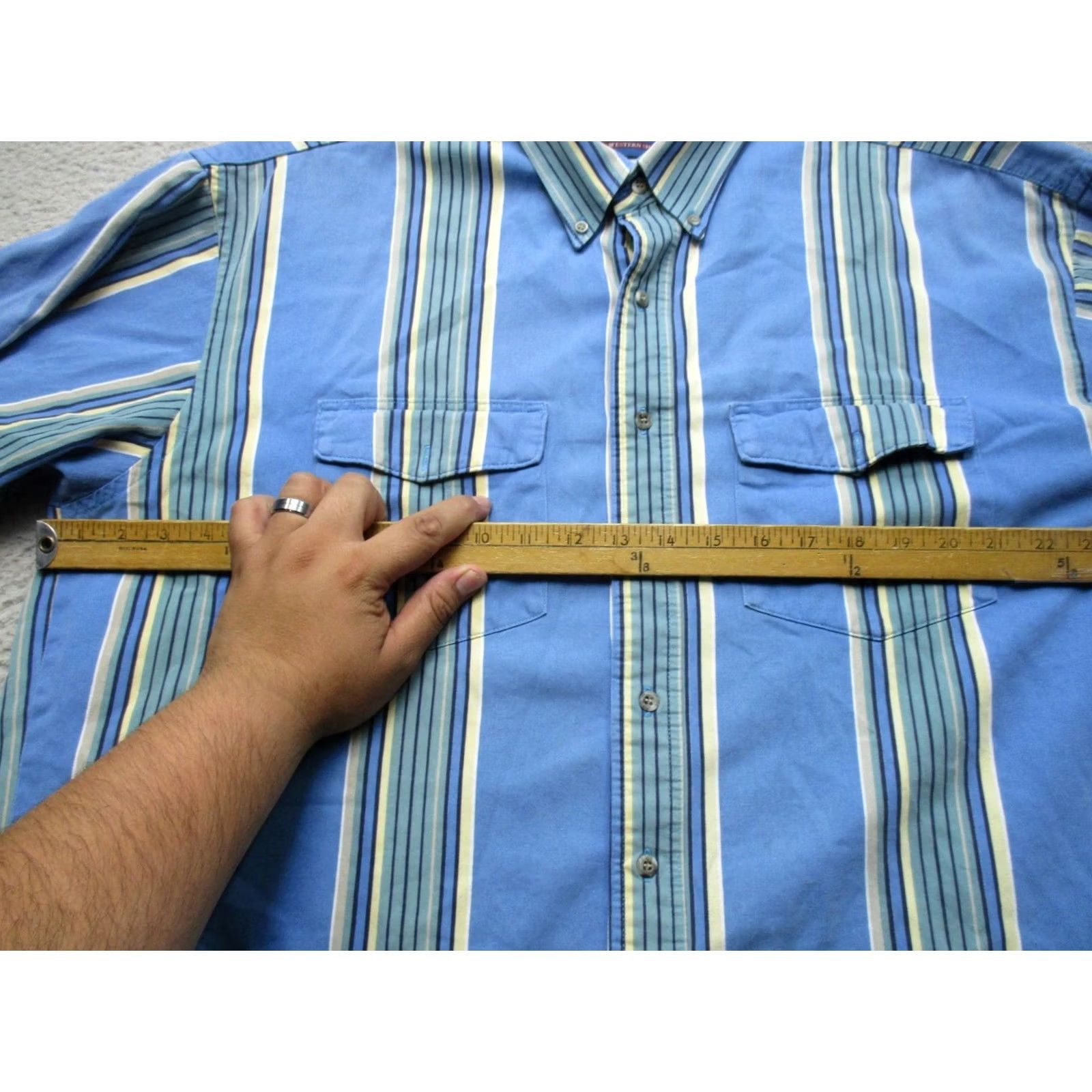 Wrangler VINTAGE Wrangler Shirt Mens XL Blue Striped Brushpopper Button Up Western Size US XL / EU 56 / 4 - 7 Thumbnail