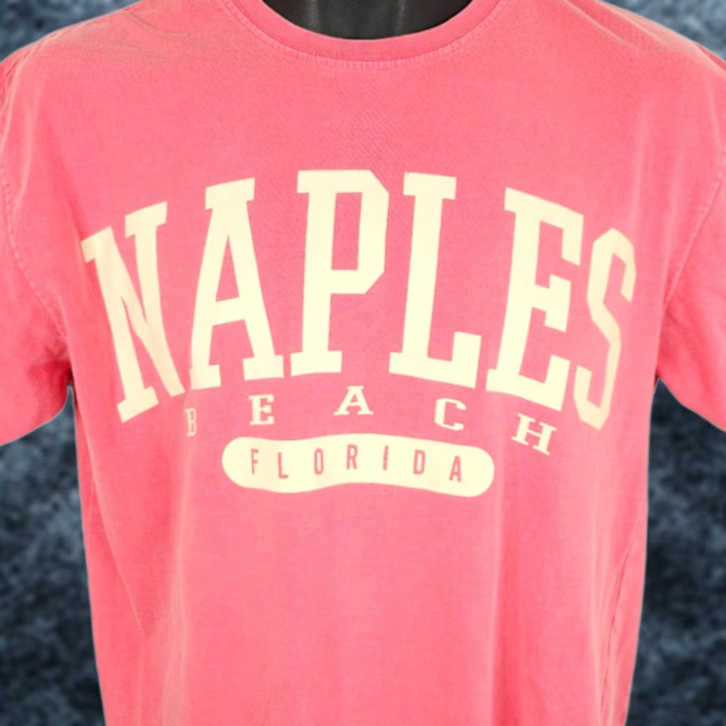 Vintage Naples Beach T Shirt Mens Size Medium Pink Florida Travel Destination Tee Size US M / EU 48-50 / 2 - 1 Thumbnail