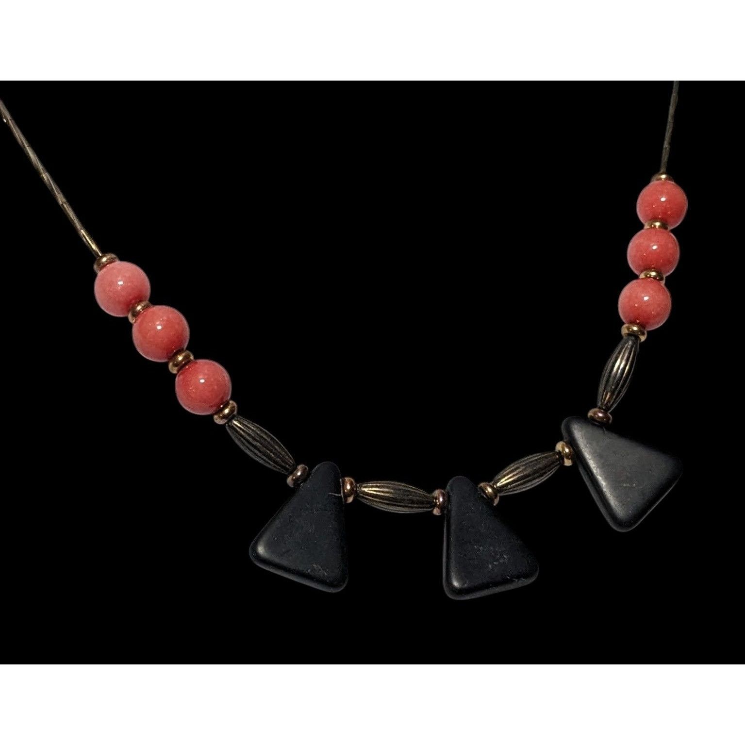Other Vintage Geometric Onyx Pink Gem And Silver Tone Beaded Neckl Size ONE SIZE - 5 Thumbnail