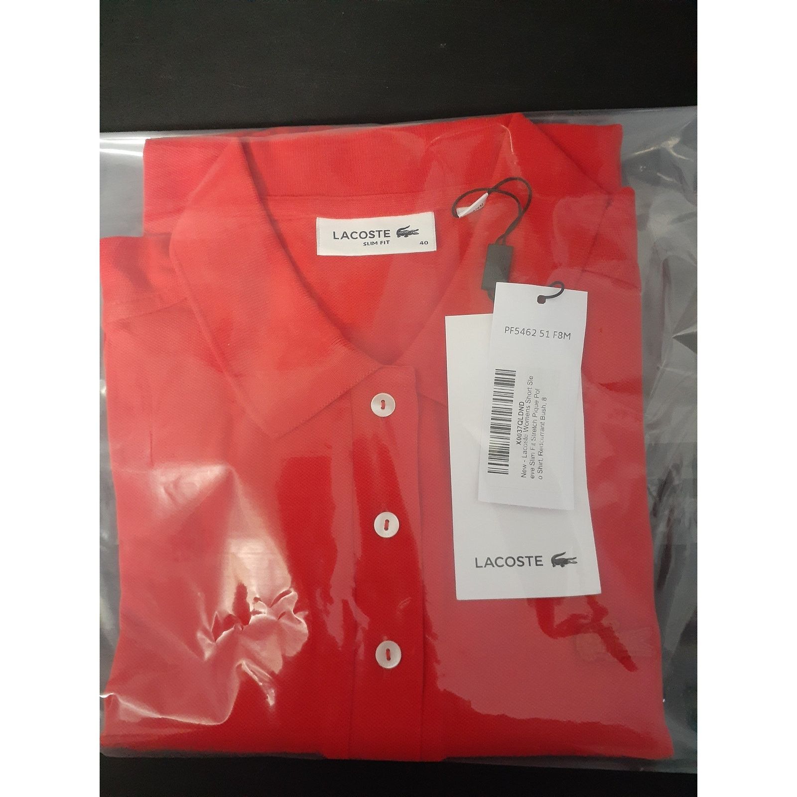 Lacoste Lacoste Women's Slim Fit Stretch Mini Pique Polo Red 8 Size M / US 6-8 / IT 42-44 - 2 Thumbnail