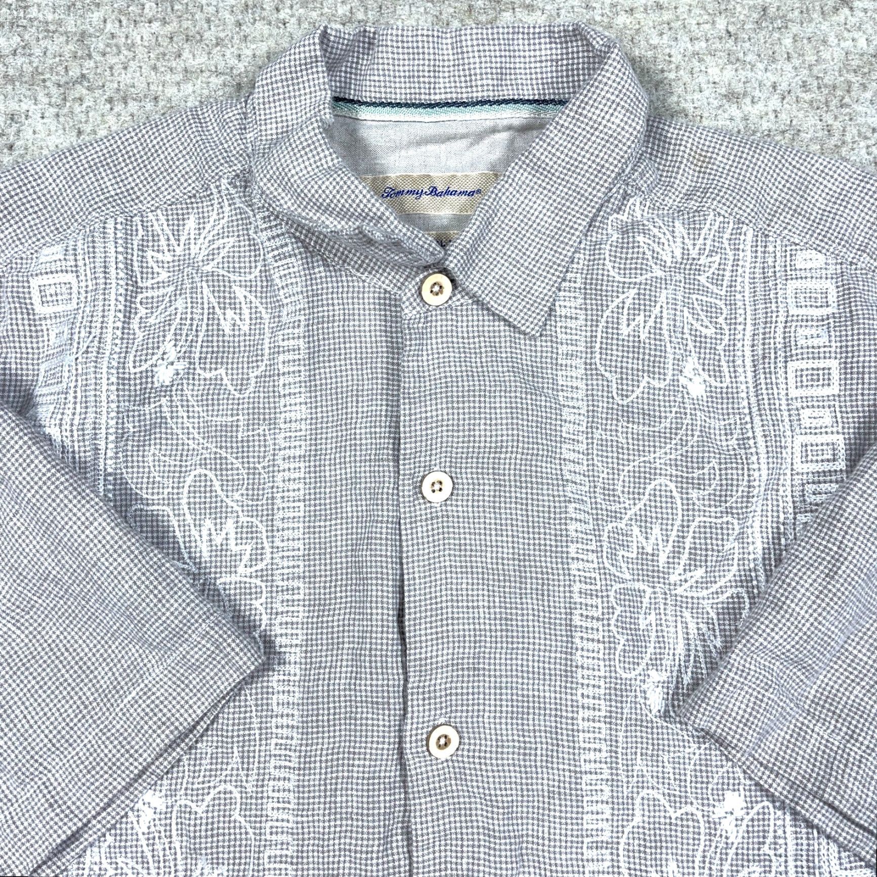 Tommy Bahama Tommy Bahama Shirt Men XL Gray Linen Button Up Floral Hawaiian Camp Beach Adult Size US XL / EU 56 / 4 - 2 Thumbnail
