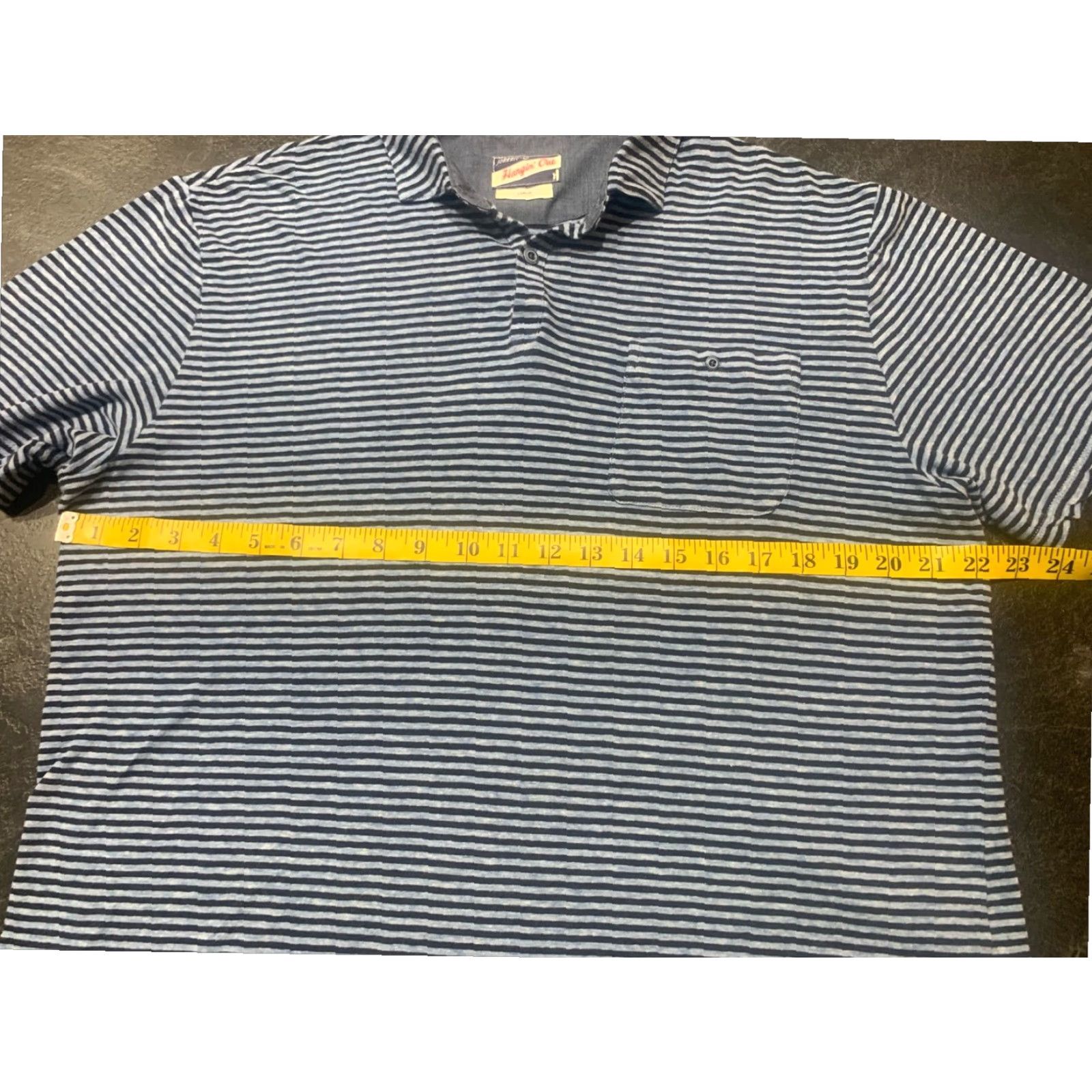 johnnie-O johnnie-O Hangin' Out Mens Charcoal Gray Linen Blend Striped Short Sleeve Polo Shirt Large Size US L / EU 52-54 / 3 - 7 Thumbnail